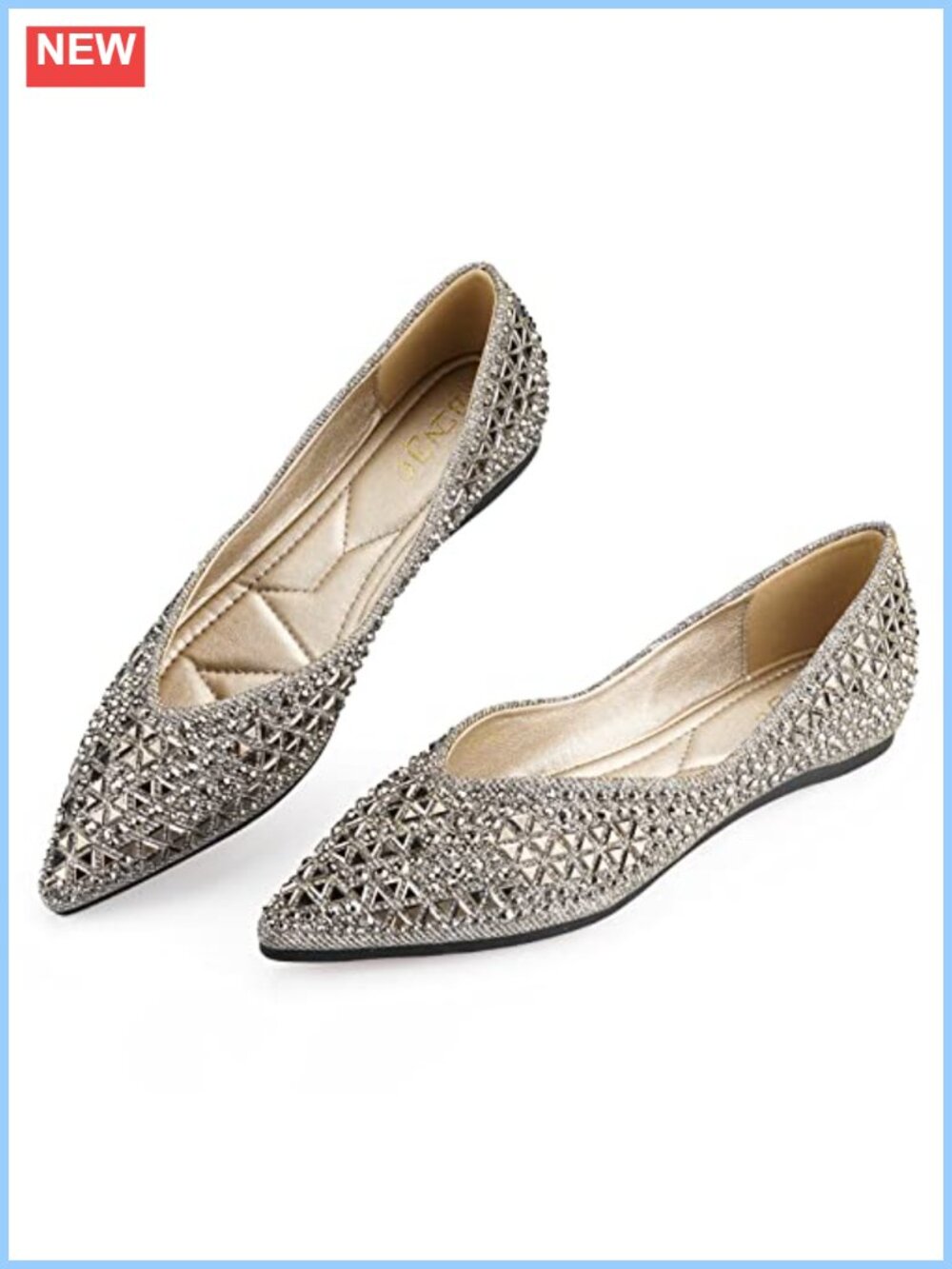 Women's Rhinestone Pointed Toe Ballet Flats Memory Foam Insole Slip Resistant